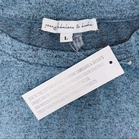 Young Fabulous & Broke Blue Marled Twist Front Soft Knit Top Size Large NWT - Picture 4 of 10